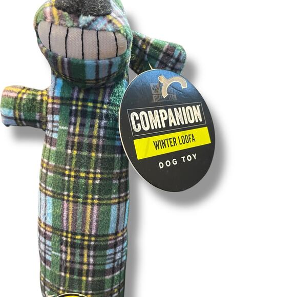 Multipet Dog Squeaky Stuffed Toy Winter Loofa Plush Green Plaid Holiday 11" - Picture 3 of 11